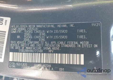 2022 Toyota Highlander Limited from USA, damaged, VIN 5TDDZRBHXNS172488